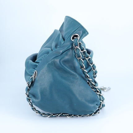 Chanel Sharpei Teal Lambskin Leather Medium Tote Bag Interweave Chain