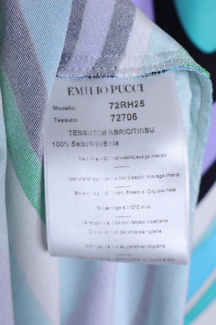 EMILIO PUCCI Blue Marmo Print Mini Dress Silk Faux Wrap Y2K Vtg Women's 40 US10