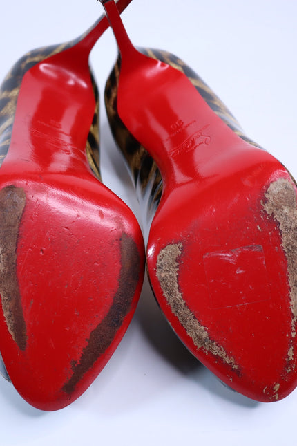 CHRISTIAN LOUBOUTIN Very Privé Leopard Platform Pumps Peep Toe Women IT 36/US 6