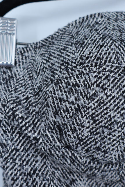 NOCTURNE Tweed Strapless Corset Top Sweet Heart Neck Black and White Women's XL