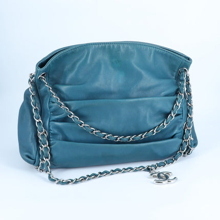Chanel Sharpei Teal Lambskin Leather Medium Tote Bag Interweave Chain