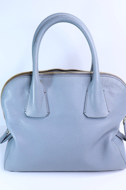 BURBERRY Greenwood Bowling Bag Grey Pebbled Leather with Plaid Lining Crossbody