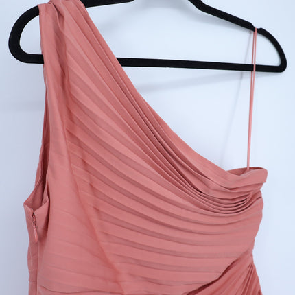 BANANA REPUBLIC One Shoulder Pleated Midi Dress Pink Amaretti NWT Women's 8