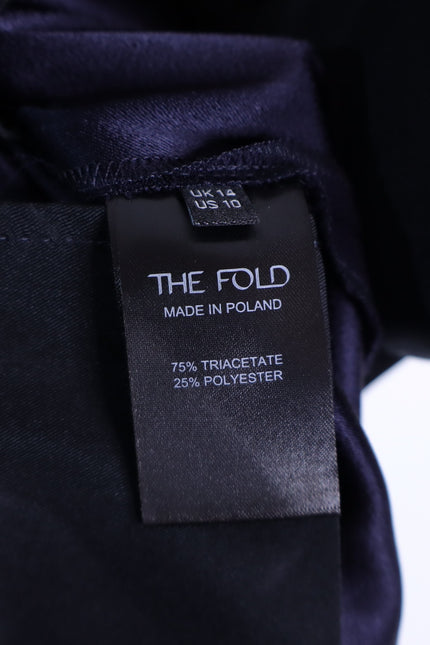 THE FOLD Clever Crepe Adelaide Wide Leg Trousers Navy Blue High Rise Women's 10