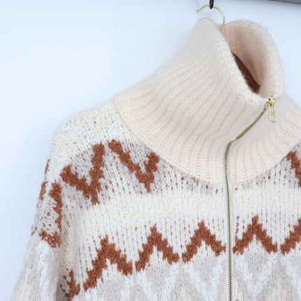 Varley Brooke Fair Isle Knit Jacket Whitecap Mountain Full Zip Sweater Women's M