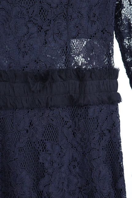 ALEXIS Black Anabella Lace Sheath Dress Long Sleeve Ruffle Knee Length Women's M