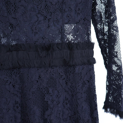 ALEXIS Anabella Lace Sheath Dress Black Long Sleeve Ruffle Knee Length Women's M