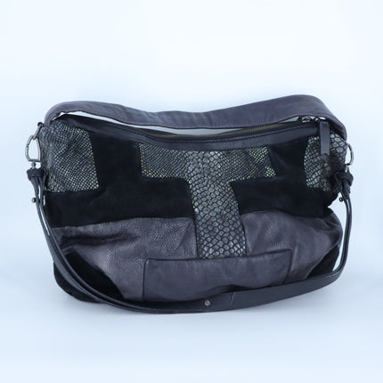 Liebeskind Berlin Irvine Hobo Shoulder Bag Oil Black Leather Reptile Mix Media