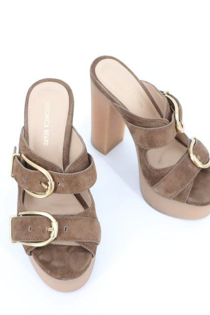 VERONICA BEARD Garrick Platform Slide Sandals Mocha Suede Strap Women's 5.5M