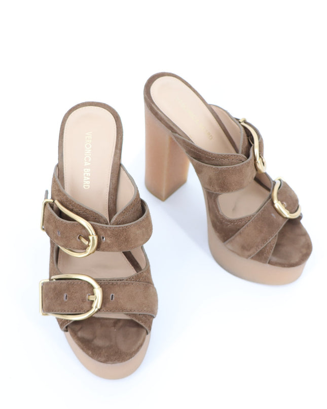 VERONICA BEARD Garrick Platform Slide Sandals Mocha Suede Strap Women's 5.5M