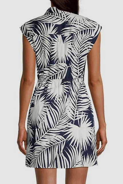 MILLY NWT Maxwell Palm Print Poplin Mini Dress Navy Short Sleeve Women's 6