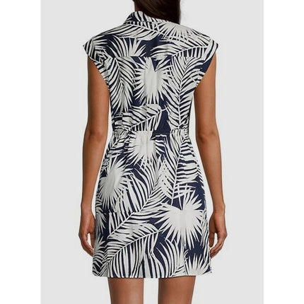 MILLY Maxwell Palm Print Poplin Mini Dress NWT Navy Short Sleeve Women's 6
