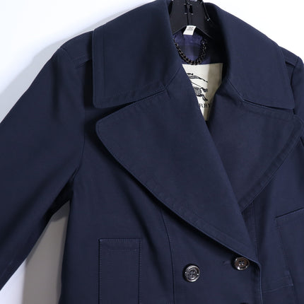 BURBERRY Crop Double Breasted Swing Jacket Dark Navy Long Sleeve Women's 40/US 6