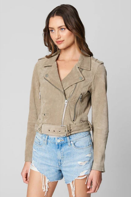 BLANKNYC Cropped Suede Moto Jacket Sand Stoner Full Zip Long Sleeve Women' S