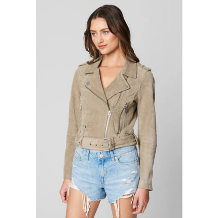 BLANKNYC Cropped Suede Moto Jacket Sand Stoner Full Zip Long Sleeve Women' S