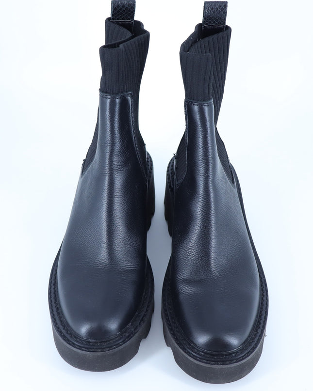 Dolce Vita Hoven H2O Boots Black Leather and Knit Chelsea Lug Sole Women's 9