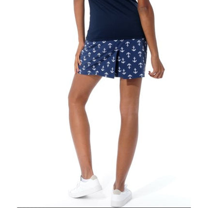MDC Anchor Print Golf Skort Navy Stretch Pull On Tennis Active Women's 34/US 2