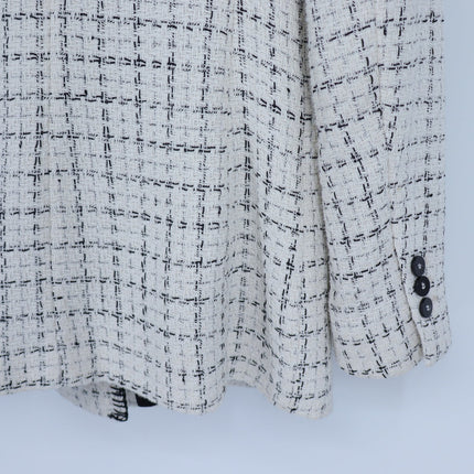 Zara Double Breasted Textured Jacket Ecru Black Tweed Long Sleeve Women's M