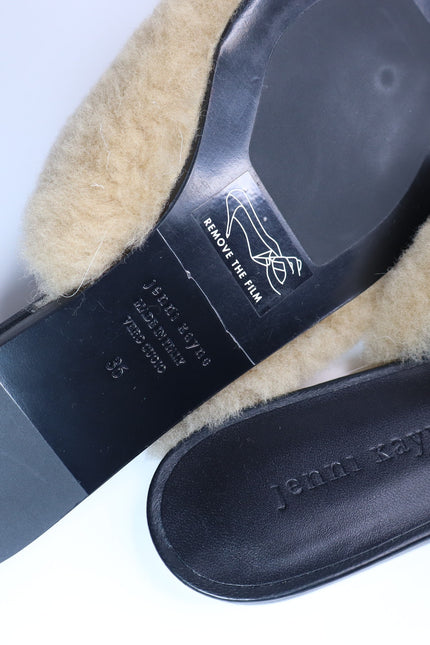 JENNI KAYNE Shearling Slip On Mule Flats Tan Leather Pointed Toe Women's 36/US 6