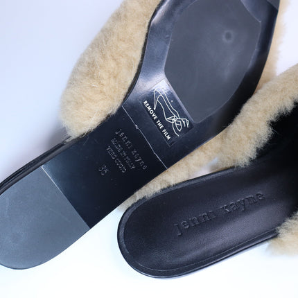 JENNI KAYNE Shearling Slip On Mule Flats Tan Leather Pointed Toe Women's 36/US 6
