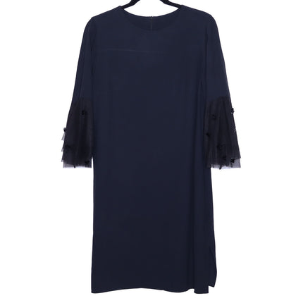 AKRIS PUNTO Embroidered Tulle Sleeve Shift Dress Black Knee Length Women's 12