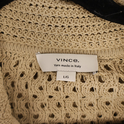Vince Macrame Cotton Polo Sweater Pale Nut Open Knit Pullover Women's L