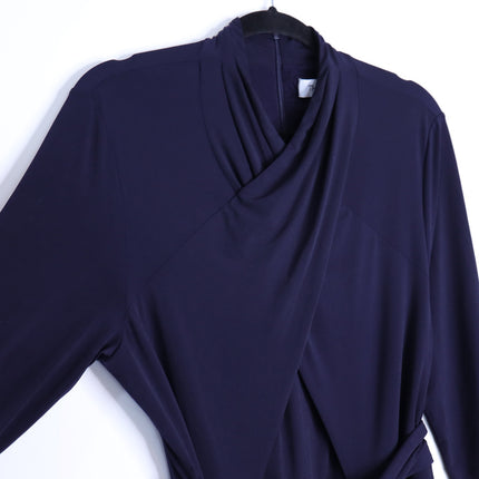 THE FOLD Wrap Belted Midi Dress Navy Blue Long Sleeve Women's 8