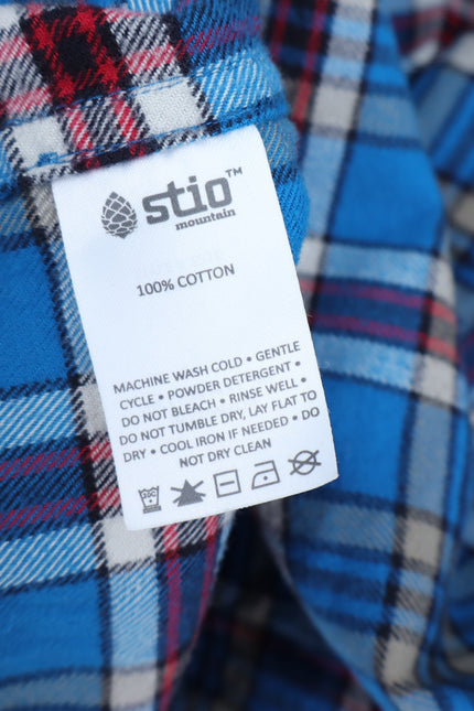 STIO Slipstone Midweight Flannel Shirt Blue Plaid Cotton Long Sleeve Men's XL