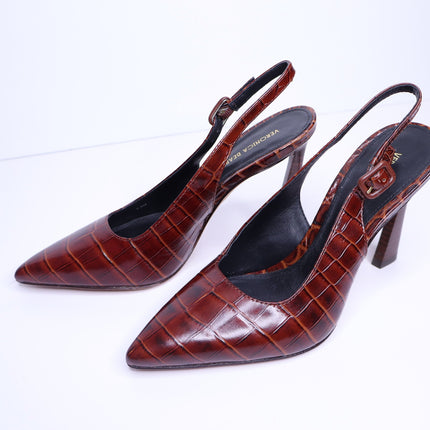 VERONICA BEARD Callie Croc Embossed Slingback Pump Sepia Red Women's 5.5