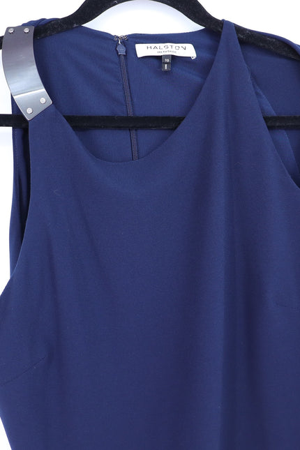 HALSTON HERITAGE Navy Blue Asymmetrical Gown Metal One Sleeve Women's 10