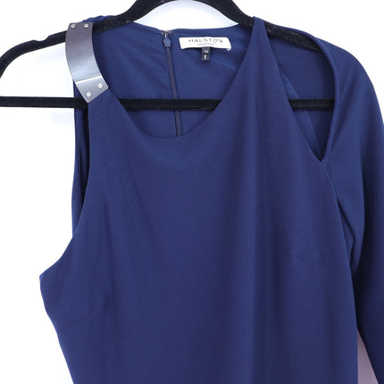 HALSTON HERITAGE Asymmetrical Gown Navy Blue Metal One Sleeve Women's 10