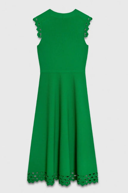 THE FOLD Vienna Sculpt Knit Midi Dress Emerald Green NWT Laser Cut Women's 10