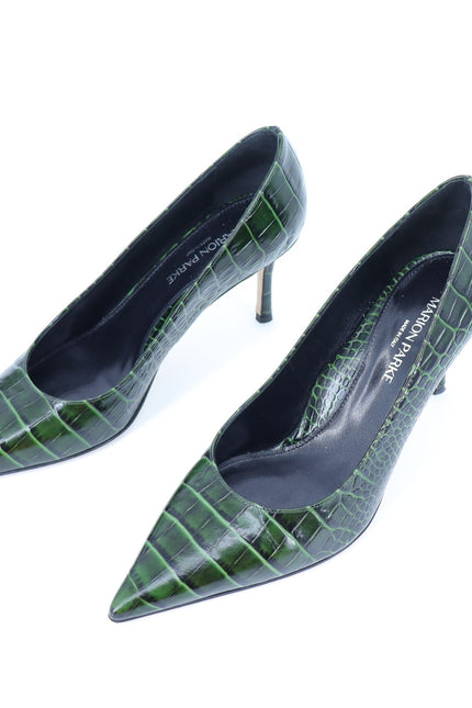 MARION PARKE Classic Pump 85 Green Leather Croc Pointed Toe Women's 39/US 9