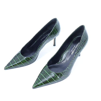 MARION PARKE Classic Pump 85 Green Leather Croc Pointed Toe Women's 39/US 9