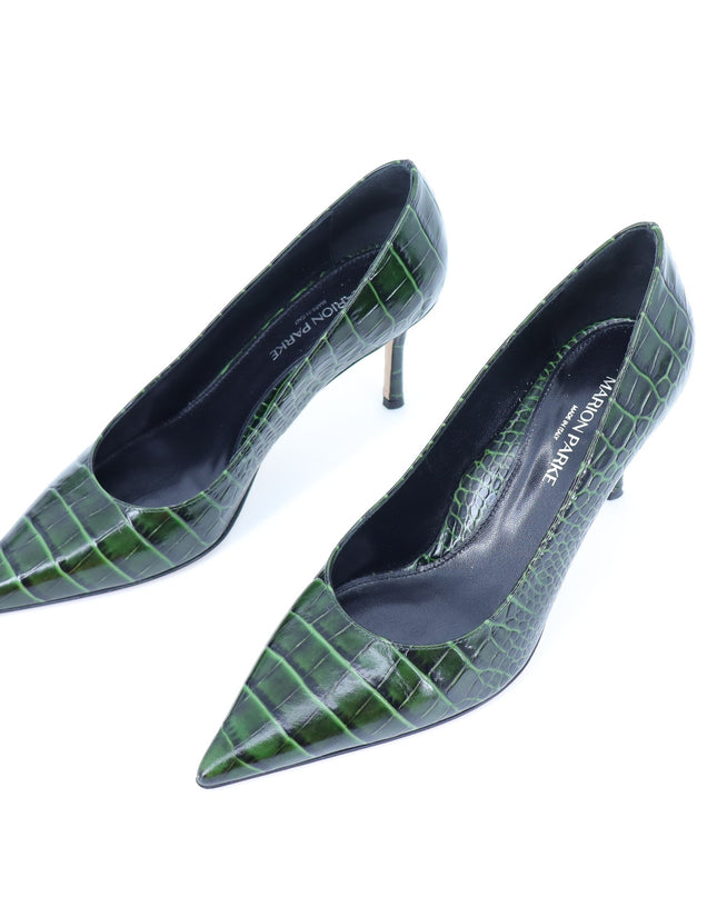 MARION PARKE Classic Pump 85 Green Leather Croc Pointed Toe Women's 39/US 9