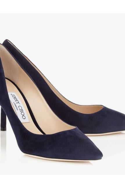 JIMMY CHOO Romy 85 Navy Suede Pointed Pumps Women's 38.5/US 8.5