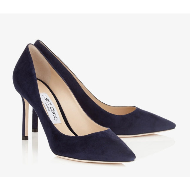 JIMMY CHOO Romy 85 Navy Suede Pointed Pumps Women's 38.5/US 8.5