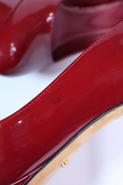 SERGIO ROSSI Patent Leather Platform Pumps Red Almond Toe Women's 35/US 5