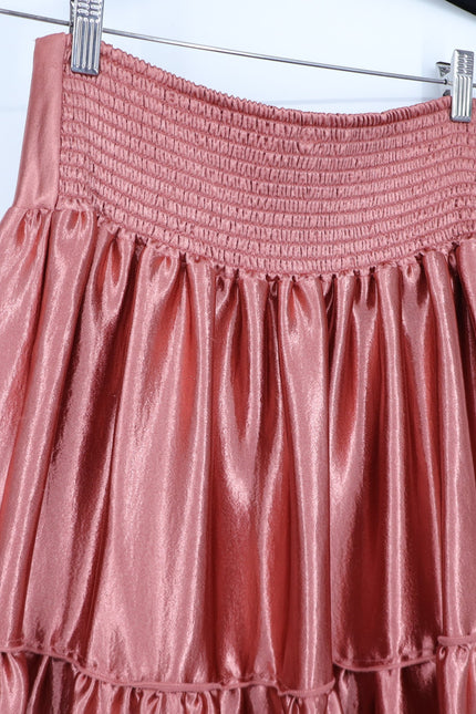 FREE PEOPLE Moonbeam Metallic Tiered Skirt Rose Gold Full Length Women's S