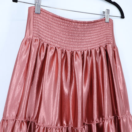FREE PEOPLE Moonbeam Metallic Tiered Skirt Rose Gold Full Length Women's S