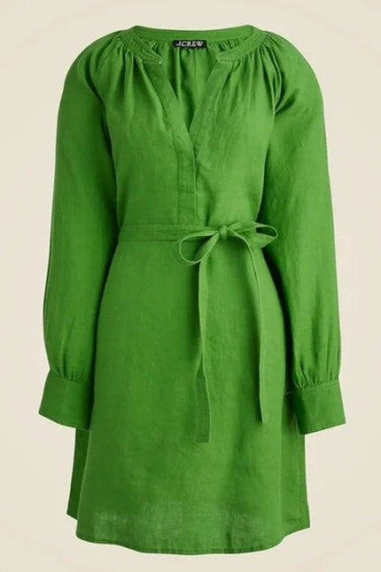 J. CREW Green Cabana Linen Mini Shift Dress NWT Summer Moss Belted Women's S