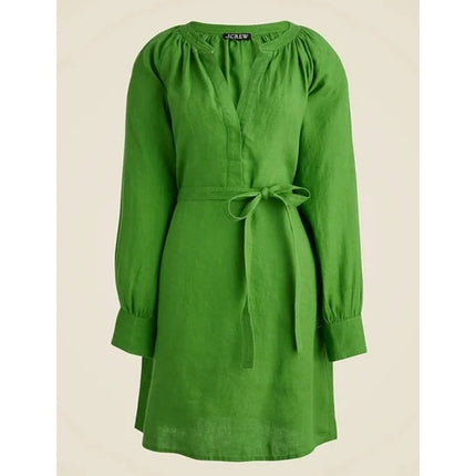 J. CREW Green Cabana Linen Mini Shift Dress NWT Summer Moss Belted Women's S