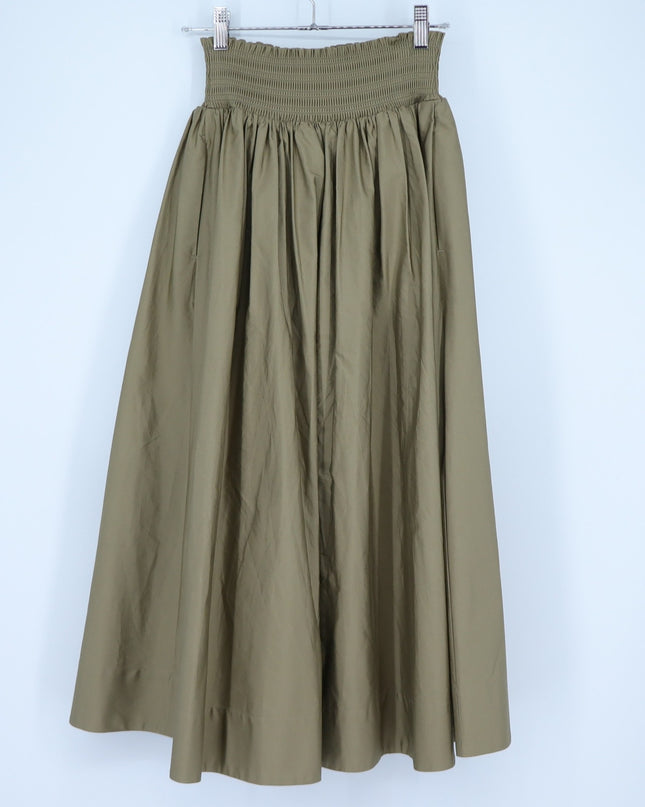 Nordstrom Smocked Cotton Midi Skirt Olive Green A-Line Pull On Women's XS