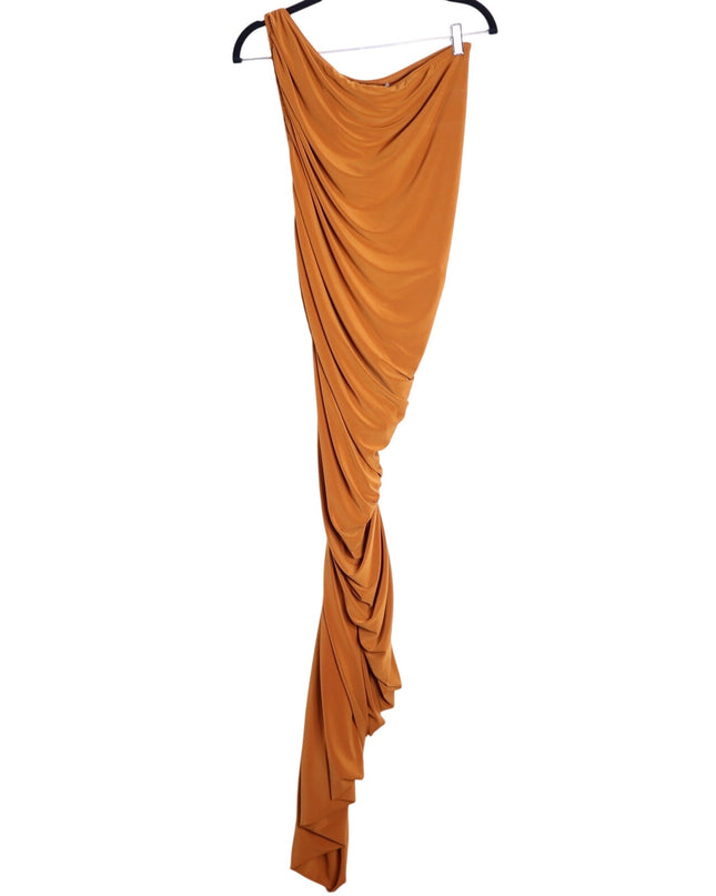 NORMA KAMALI Diana Ruched Gown Cinnamon Orange Midi Dress Women's L/40
