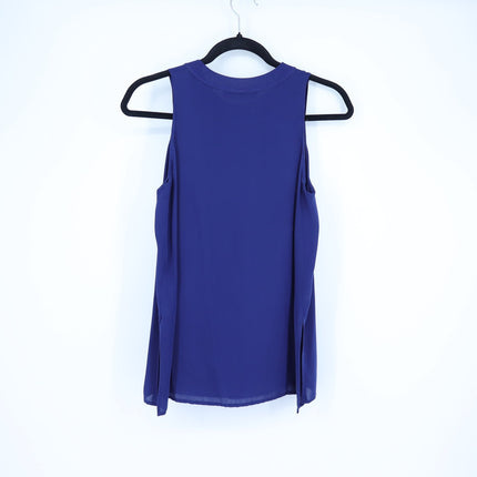 Vince Silk Sleeveless Blouse Cobalt Blue Ribbed Round Neck Women's S