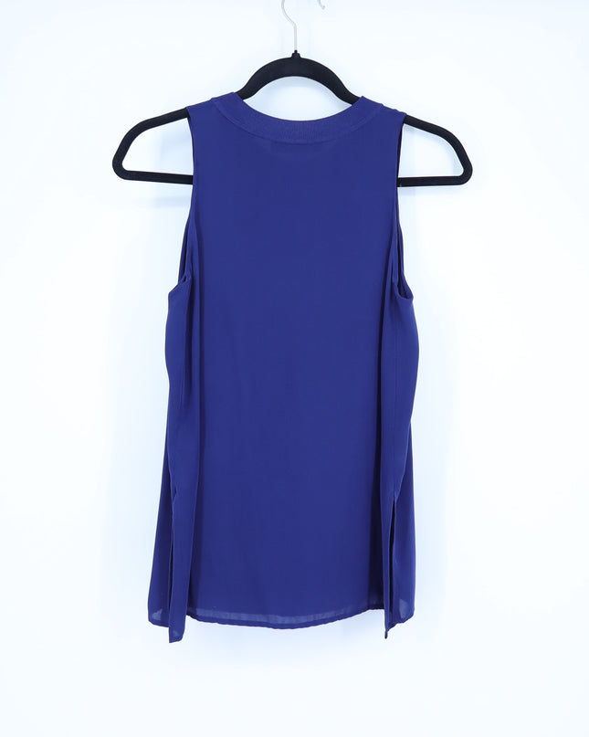 Vince Silk Sleeveless Blouse Cobalt Blue Ribbed Round Neck Women's S