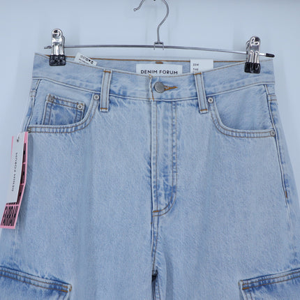 Denim Forum The Farrah Cargo Jeans Bleach Bleu NWT High Rise Women's 25