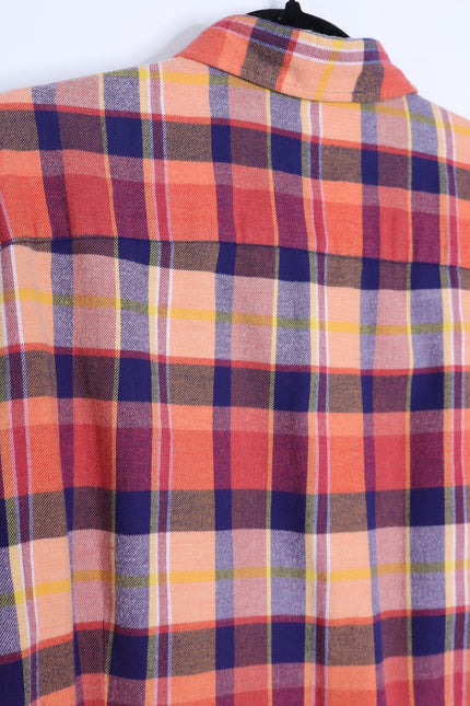 STENSTROMS Slimline Button Down Shirt Orange Multi Tartan Plaid Men's L