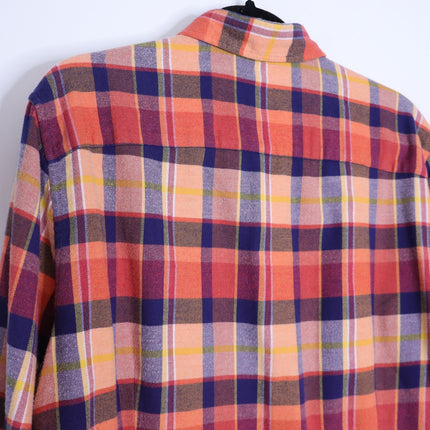 STENSTROMS Slimline Button Down Shirt Orange Multi Tartan Plaid Men's L