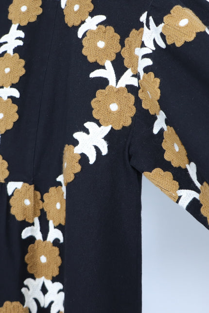 SEZANE Blandina Dress Black and Floral Ecru Embroidery Women's 40/US 8